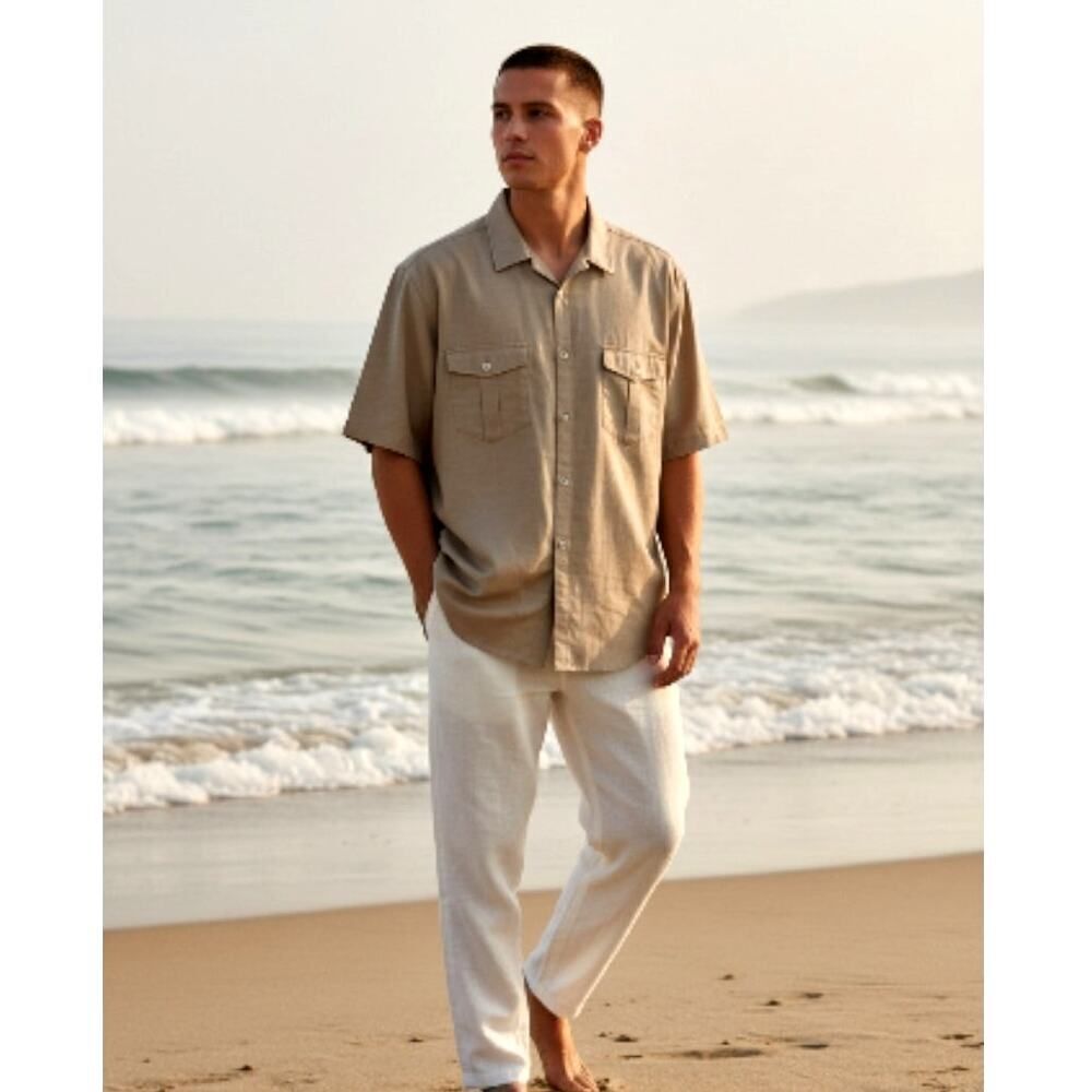 Alfani Men's Light Gray Short Sleeve Button Down Shirt - Size Large